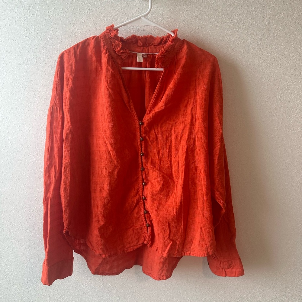 Pilcro Ruffled Collar Blouse in Rich Orange